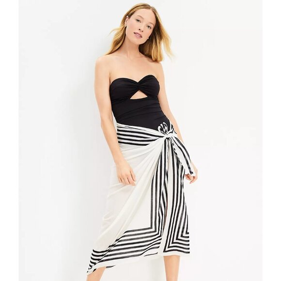 Ann Taylor Loft Beach Twist Bandeau One Piece Swimsuit XL - Picture 2 of 3